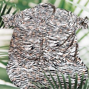 Jane + Delancey Tiger Print Button-Front Shirt – Size Large, 100% Rayon